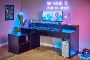 Rest Relax Alpha Gaming Desk in Black with RGB LED Lights L Shape