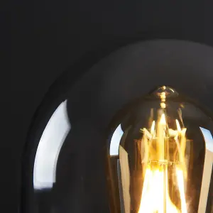 ValueLights Aged Brass Effect Metal Base and Clear Glass Dome Table Lamp With LED Amber Tinted Squirrel Cage Light Bulb