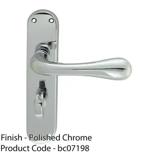 Rounded Flaired Bathroom Latch Door Handle - Polished Chrome Lever On Backplate