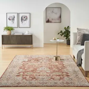 Rust Traditional Rug, 5mm Thick Anti-Shed Bordered Geometric Rug, Luxurious Persian Rug for Dining Room-282cm X 383cm