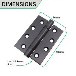 EAI 4" Fire Door Hinges 4" Stainless Steel Grade 13  - 102x76x3mm - Square - Black - Pair - Including Screws