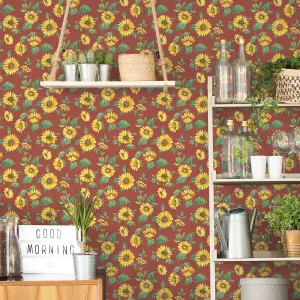 Galerie Just Kitchens Red Sunflower Trail Wallpaper Roll