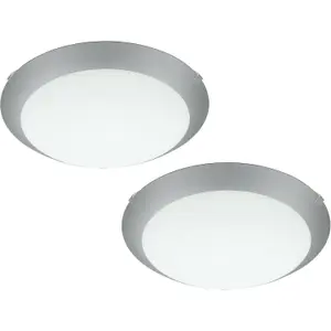 2 PACK Wall Flush Ceiling Light White Steel White Silver Satin Glass E27 1x60W