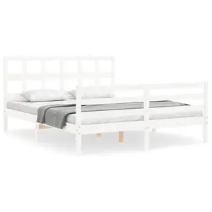 Berkfield Bed Frame with Headboard White King Size Solid Wood