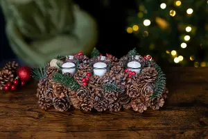 Christmas Candle Holder Tea Light Glass Votive Pine Cone Home Decor Berries Xmas