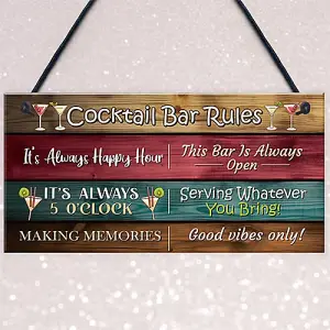 Red Ocean Cocktail Bar Rules Novelty Sign For Home Bar - Hanging Garden Cocktail Bar Accessories - Funny Cocktail Signs