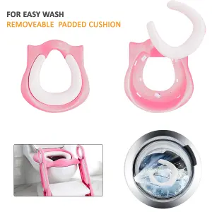 CHILDREN BABY TODDLER KID POTTY TRAINING TOILET SEAT TRAINER URINAL CHAIR LADDERO, PINK & WHITE