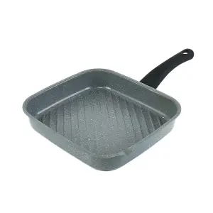 URBNCHEF 27x25cm Grey Square Grill Pan Forged Carbon Steel Marble Nonstick Cookware