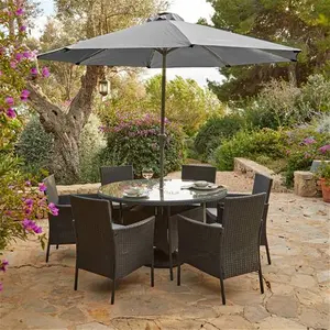 Black 6 Seater Garden Furniture Dining Set With Parasol - Laura James