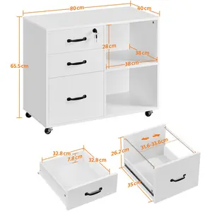 203.2cm Wide 3 -Drawer Mobile File Cabinet White