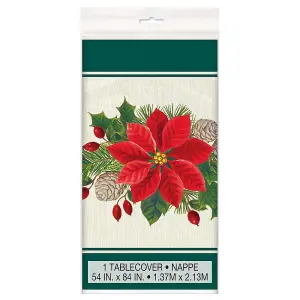 Unique Party Plastic Poinsettia Party Table Cover White/Green/Red (One Size)