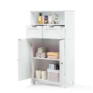 Costway Bathroom Floor Cabinet Wooden Kitchen Storage Cupboard w/ Adjustable Shelf & Doors