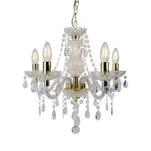 First Choice Lighting Marie Therese Clear Gold 5 Light Chandelier