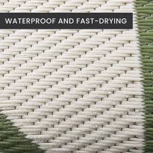 Large Garden Outdoor Rug For Patio, Olive Green & Cream Geo-Lines  Waterproof Garden Rug 160 x 230cm