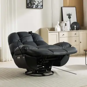 Chicago Faux Leather Swivel & Rocker Electric Recliner Chair Black