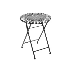 Black Round Folding Faux Rattan Garden Table with Footrest