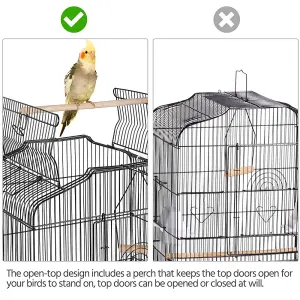 Yaheetech Black Open Top Metal Birdcage Parrot Cage with Slide-out Tray and Four Feeders