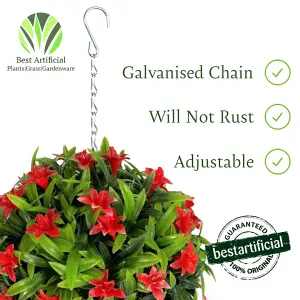 Best Artificial 23cm Red Lily Hanging Basket Flower Topiary Ball - Suitable for Outdoor Use - Weather & Fade Resistant