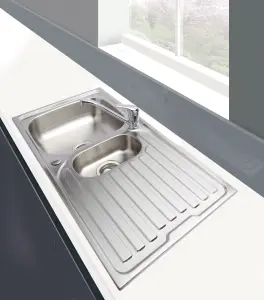 Cookology CARRARA 1.5 Bowl Sink Inset Reversible with Side Drainer - Stainless Steel