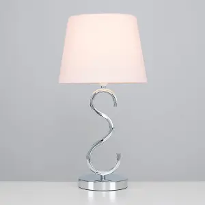 ValueLights Cabonna Sleek Design Chrome Touch Table Lamp with Pink Tapered Light Shade with 5w Dimmable LED Candle Bulb