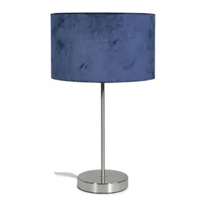 Dadiva Brushed Chrome Stem Table Lamp with Grey Velvet Reni Shade Silver / Navy / Yes