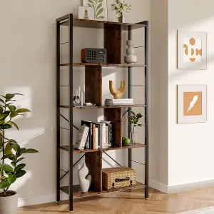 5 Tier Bookcase Display Rack Bookshelf Industrial Standing Book Storage Organizer