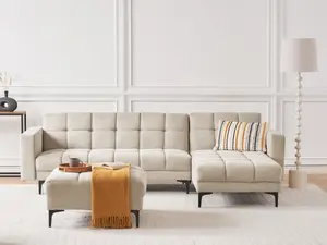 Left-Hand Corner Sofa with Ottoman ALNES Beige Left Hand