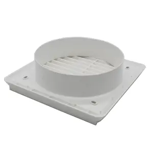 Kair White Louvred Grille 183mm External Dimension Wall Ducting Air Vent with Round 150mm - 6 inch Rear Spigot