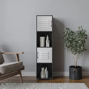 URBNLIVING 120cm Height 4 Cube Bookcase White  Metal Door Display Storage Unit Shelving Cupboard  Black