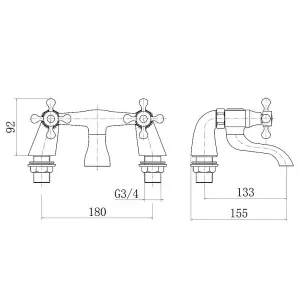 Rinse Bathrooms Traditional Monobloc Bathroom Tub Taps Cross Dual Lever Chrome Brass Bathtub Tap Vintage