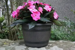 Recycled Plastic Planter Pot - 10" Barrel Planter Brown