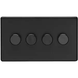 4 Gang Rotary Dimmer Switch 2 Way LED SCREWLESS MATT BLACK Light Dimming Wall