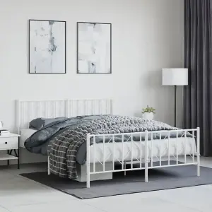 Berkfield Metal Bed Frame without Mattress with Footboard White 150x200cm