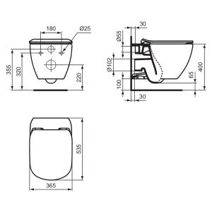 Ideal Standard Tesi White Slim Wall hung Toilet with Soft close seat & Concealed cistern