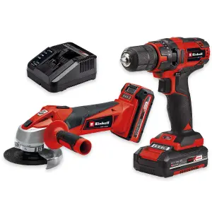 Einhell Cordless Combi Drill 35Nm And Angle Grinder 115mm Twin Pack 18V With Battery And Charger Power X-Change TC-TK 18 Li Kit