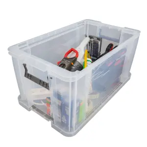 Whitefurze Allstore Heavy duty Clear 54L Large Plastic Stackable Storage box with Lid