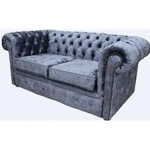 Chesterfield Handmade 2 Seater Sofa Settee Senso Dusk Blue Velvet In Classic Style