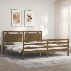 Berkfield Bed Frame with Headboard Honey Brown 200x200 cm Solid Wood