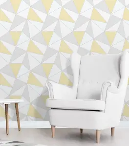 Fine Décor Apex Grey & yellow Geometric Metallic effect Smooth Wallpaper