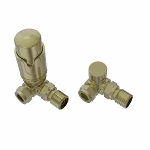 Rinse Bathrooms Designer Modern Corner Thermostatic Radiator Valve Pack for Towel Rails Brushed Brass TRV Set