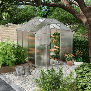 Outdoor Garden Plants Grow House with Aluminium Frame Large Walk-In Green House with Door and Ventilated Window, Sliver, 6x6ft