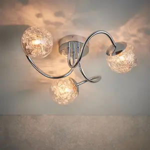 Fabia Chrome Effect Modern 3 light Semi Flush Ceiling Light