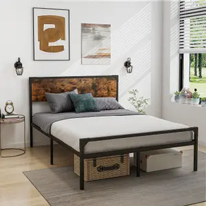 Costway Double Bed Frame Industrial Metal Platform Bed with Headboard and Footboard