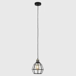 ValueLights Angus Antique Brass Ceiling Pendant Light Fitting with Black Wire Cage Shade