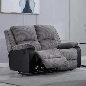 Postana Manual High Back Jumbo Cord Fabric Recliner 2 Seater Sofa (Grey)