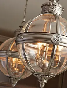 3 Bulb Chandelier Hanging Pendant Ceiling Light Antique Nickel LED E14 60W Bulb