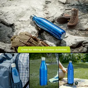 Royalford Stainless Steel Water Bottle 750ML Double Walled Insulated Water Flask, Blue