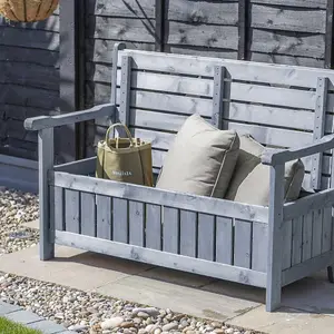 Outdoor Garden Storage Bench - Grey