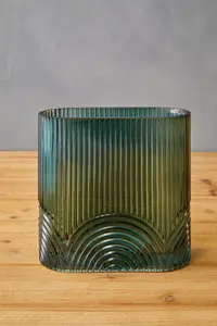 Interiors by Premier Large Green Glass Vase, Textured Glass Flower Vase, Embossed Green Modern Vase for Contemporary living rooms