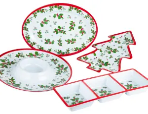 4pc Melamine Holly Serving Set